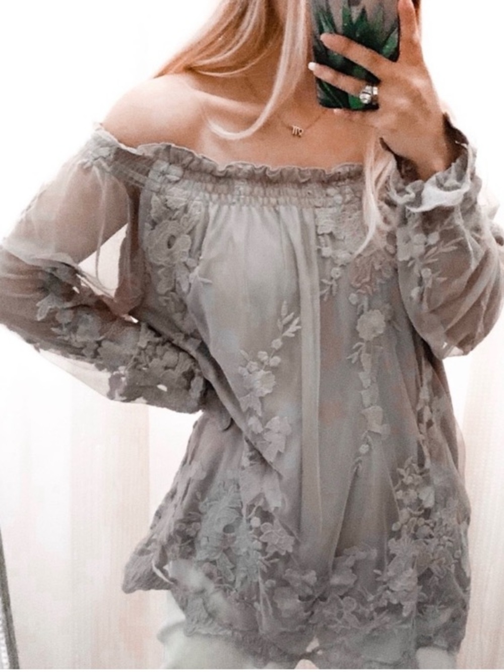 Lace Lavender layered lined Victorian romance blouse top on or off shoulder